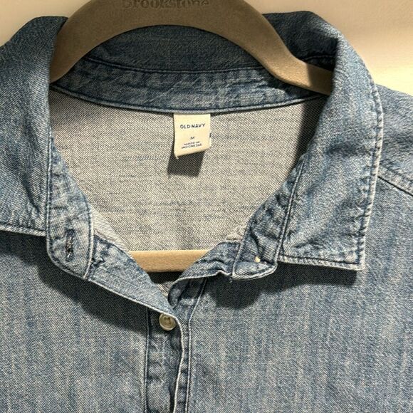 Old navy Women long sleeve half button denim cotton Shirt dress blue size medium - Picture 3 of 5